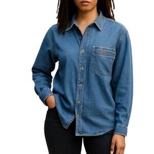 Woolrich Blue Denim Embroidered Floral Vintage Button Down Shirt Large